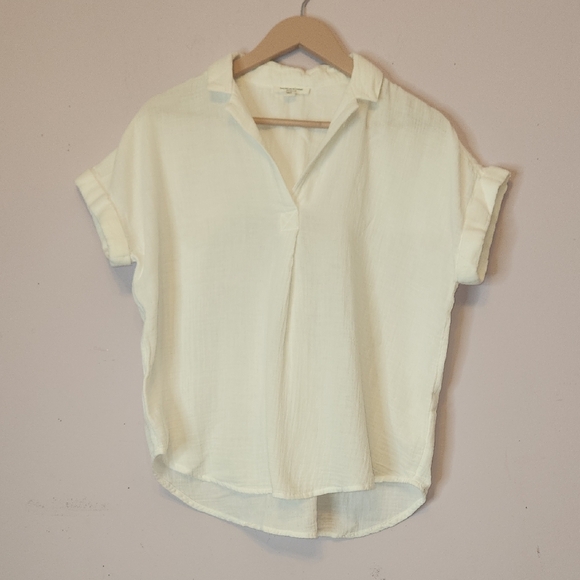 Beachlunchlounge Gauze Melody Collar Top White, size M - Picture 1 of 8